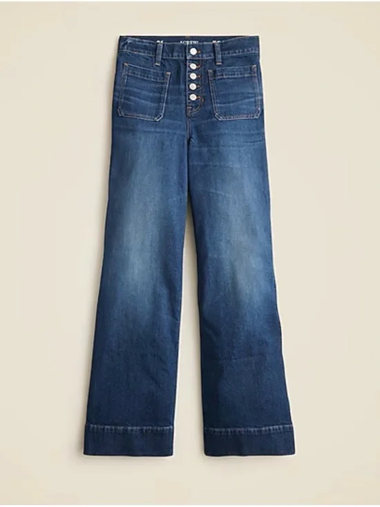 J. Crew High-Rise Wide-Leg Button-Fly Jeans in Blue Wash - Picture 1 of 7